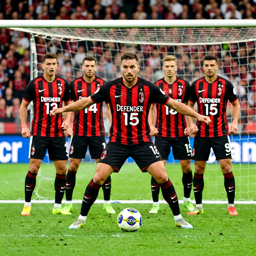 AC米兰后卫线球员防守位置比赛形象照